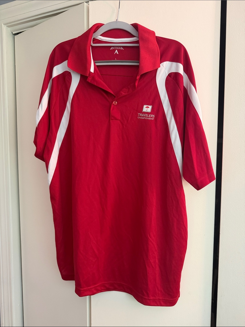 Travelers Championship Red Polo with White Accents
